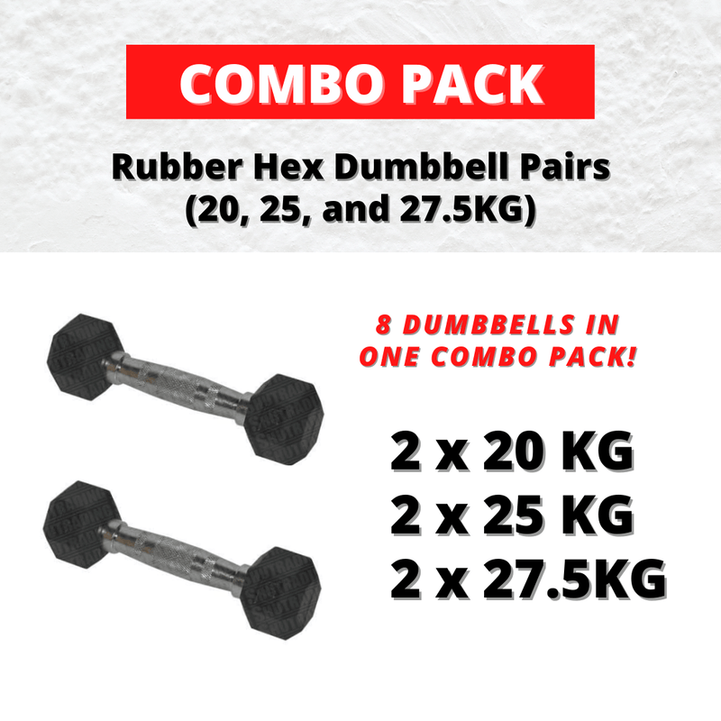 Combo Deal: Rubber Hex Dumbbell in Pairs (20, 25, and 27.5KG)