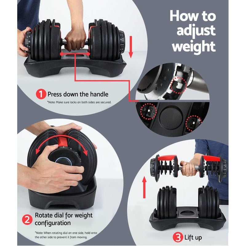 EFit 24kg Dumbbells Adjustable Dumbbell Weight Plates Home Gym- ONLINE ONLY