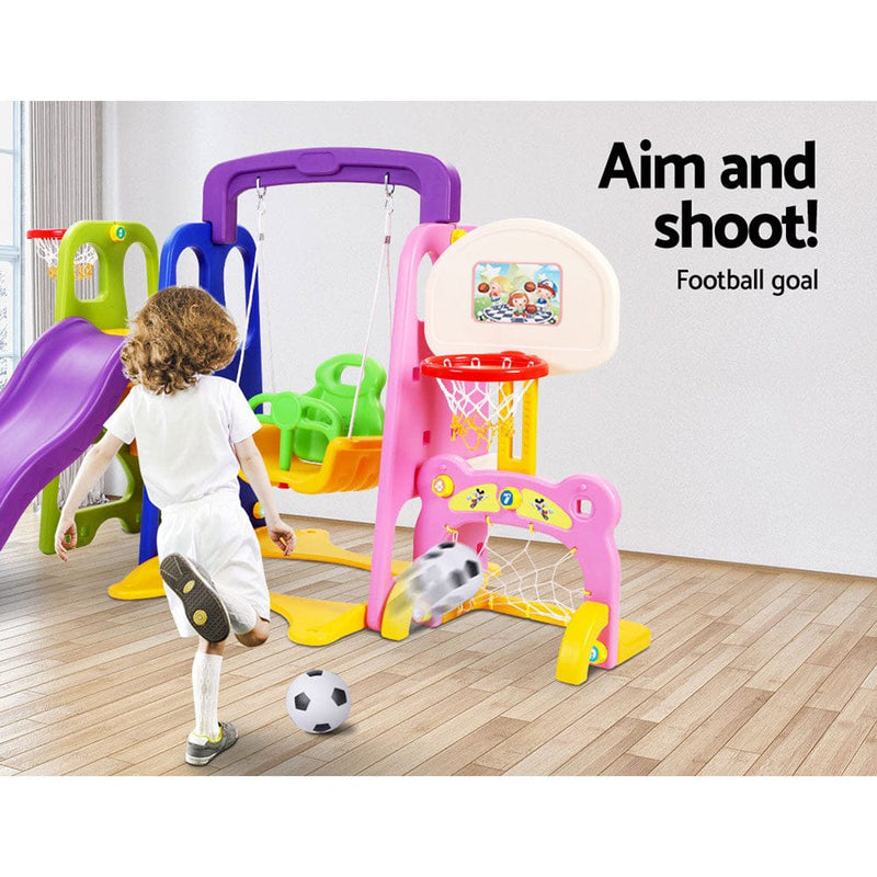 Keezi Kids Slide Swing Set Basketball Hoop Study Table Outdoor Toys 140cm Purple - ONLINE ONLY