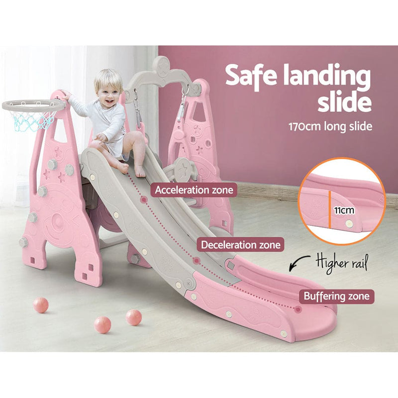 Keezi Kids Slide Swing Set Basketball Hoop Outdoor Playground Toys 170cm Pink - ONLINE ONLY
