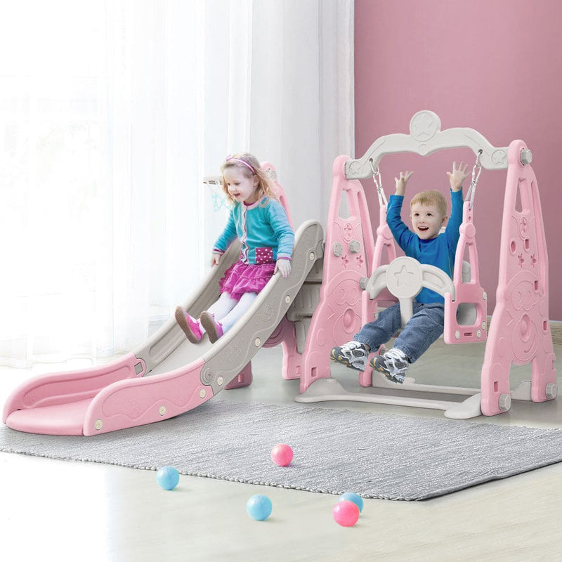 Keezi Kids Slide Swing Set Basketball Hoop Outdoor Playground Toys 170cm Pink - ONLINE ONLY