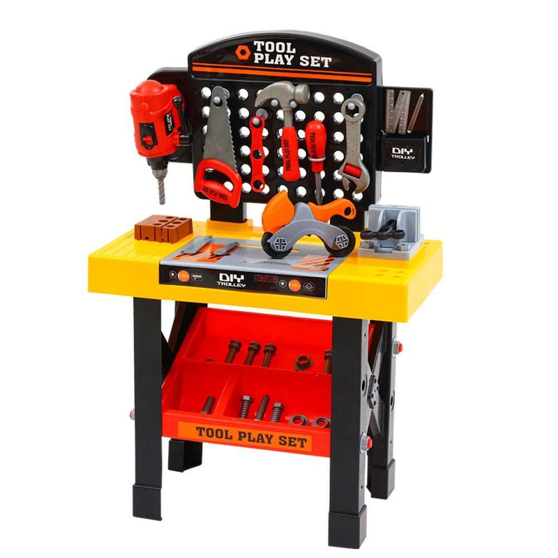 Keezi Kids Pretend Workbench DIY Tools 54 Piece Children Role Play Toys Black - ONLINE ONLY