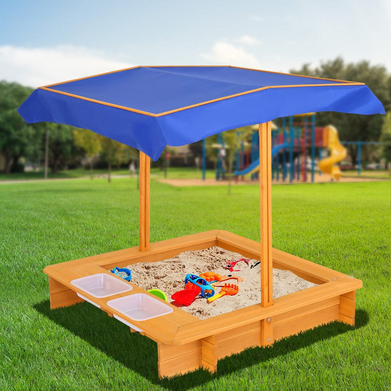 Keezi Kids Sandpit Wooden Sandbox Sand Pit with Canopy Water Basin Toys 103cm - ONLINE ONLY