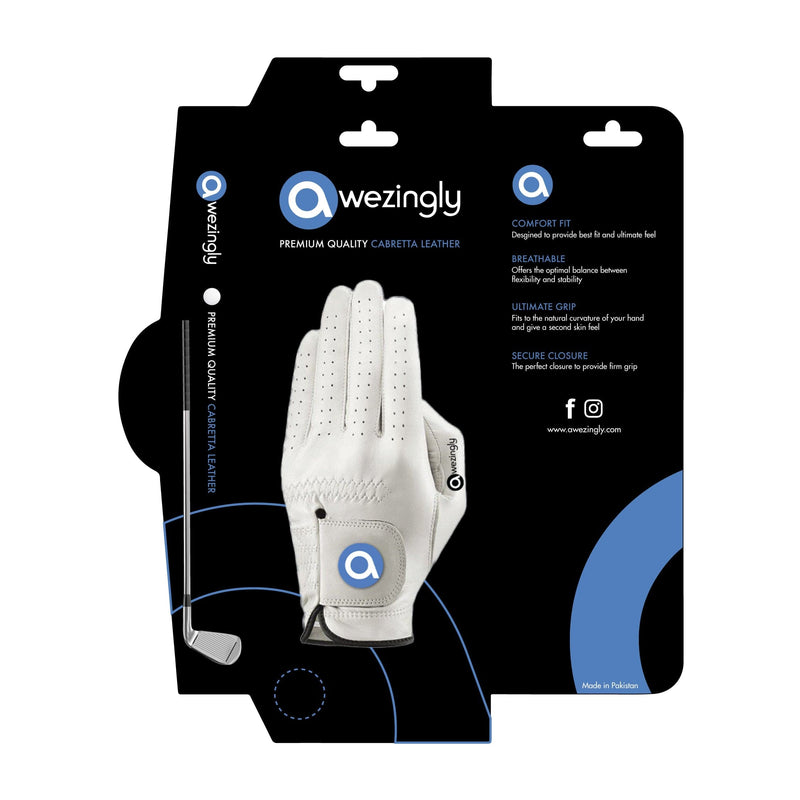 Awezingly Premium Quality Cabretta Leather Golf Glove for Men - White (L) - ONLINE ONLY