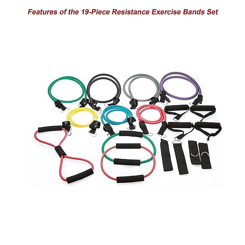 19PC Resistance Exercise Fitness Bands Tubes Kit Yoga Set (Online Only)