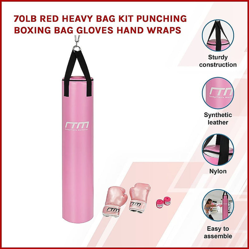 70lb Red Heavy Bag Kit Punching Boxing Bag Gloves Hand Wraps [ONLINE ONLY]