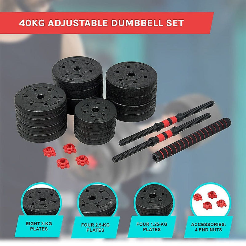 40kg Adjustable Rubber Dumbbell Set [ONLINE ONLY]