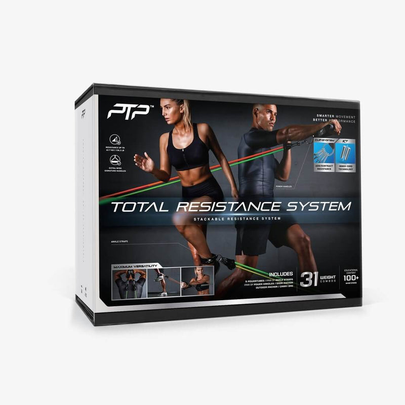 PTP Total Resistance System- 5 Power Tubes, Power Handles, Ankle Straps, Door Anchor & Carry Bag- A Gym In A Bag