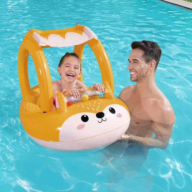 BW Kids Inflatable Fox Swim Float Floating Seat Canopy Pool Toys 94x66CM - ONLINE ONLY