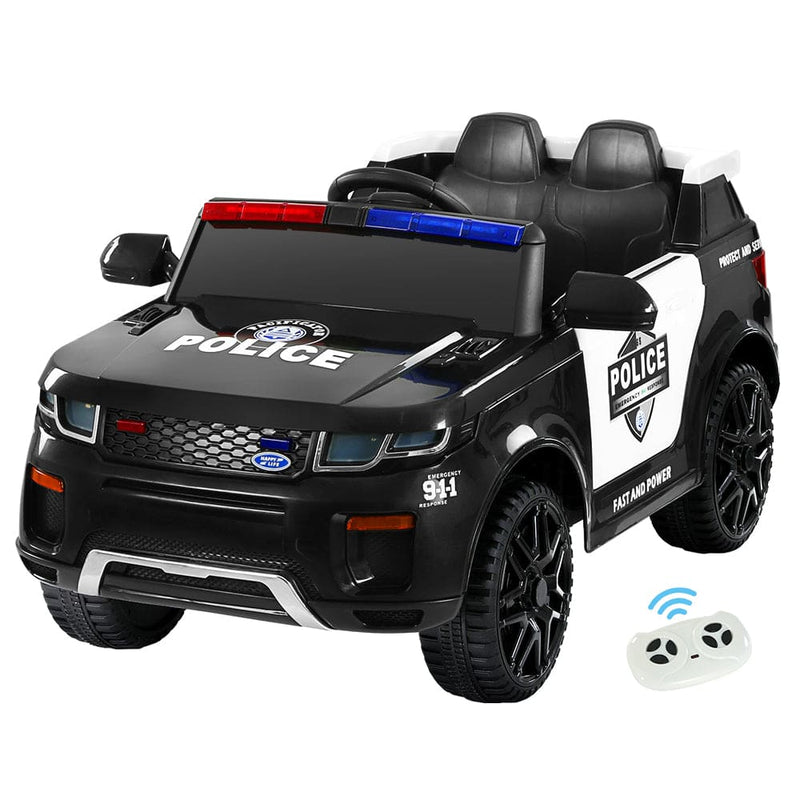 Rigo Kids Electric Ride On Patrol Police Car Horn Music Remote Black - ONLINE ONLY