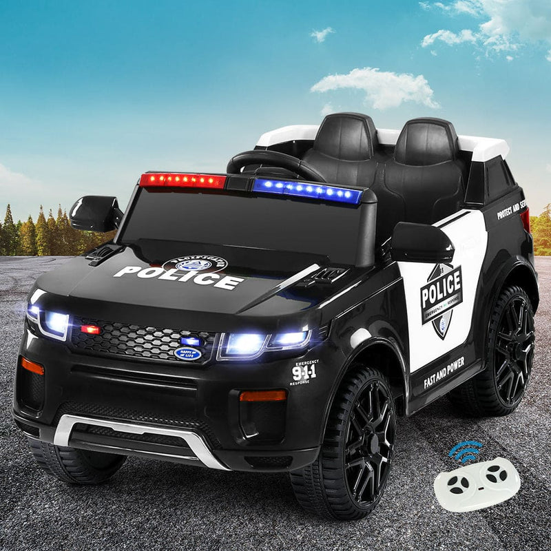 Rigo Kids Electric Ride On Patrol Police Car Horn Music Remote Black - ONLINE ONLY