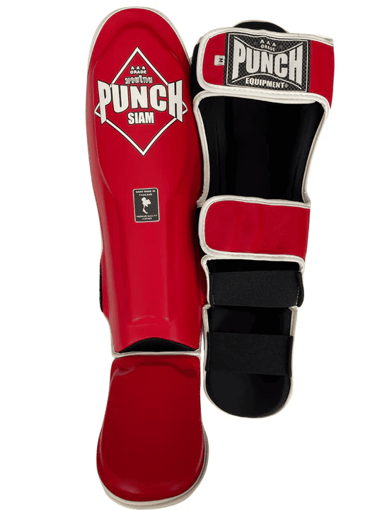 PUNCH Siam Shin Pads - Leather - Red, Large