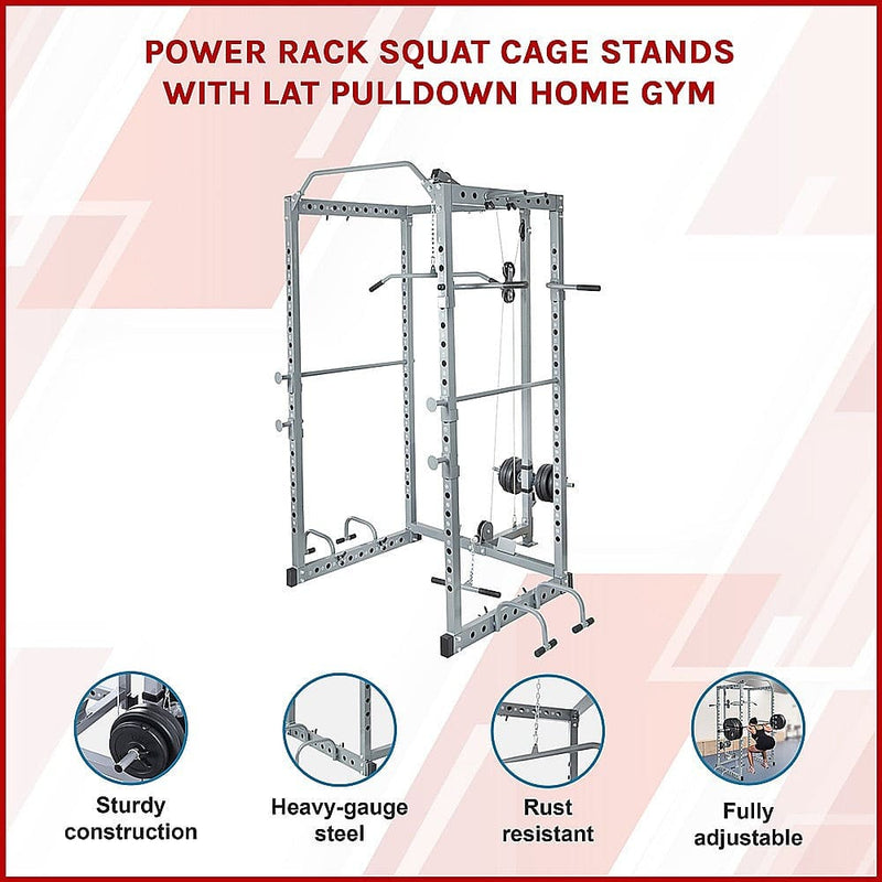 Power Rack Squat Cage Stands w Lat Pulldown Home Gym - ONLINE ONLY