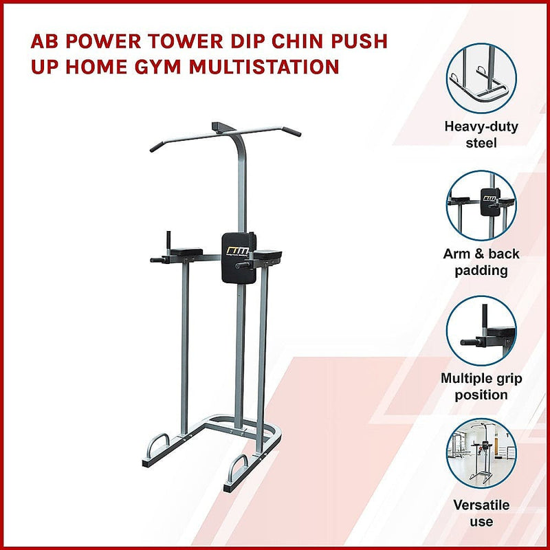 AB Power Tower Dip Chin Push Up Home Gym MultiStation - ONLINE ONLY