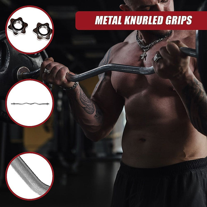 Curl Bar Barbell Heavy Duty EZ with Spinlock Collars [ONLINE ONLY]