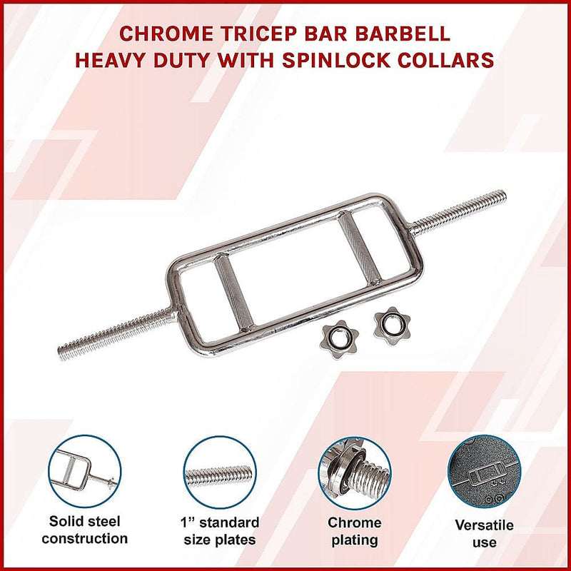 Chrome Tricep Bar Barbell Heavy Duty with Spinlock Collars [ONLINE ONLY]