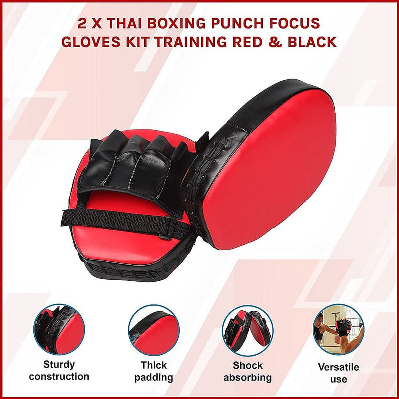 2 x Thai Boxing Punch Focus Gloves Kit Training Red & Black [ONLINE ONLY]