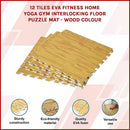 12 Tile EVA Interlocking Gym Floor Mats Wood Colour for Home Yoga - ONLINE ONLY