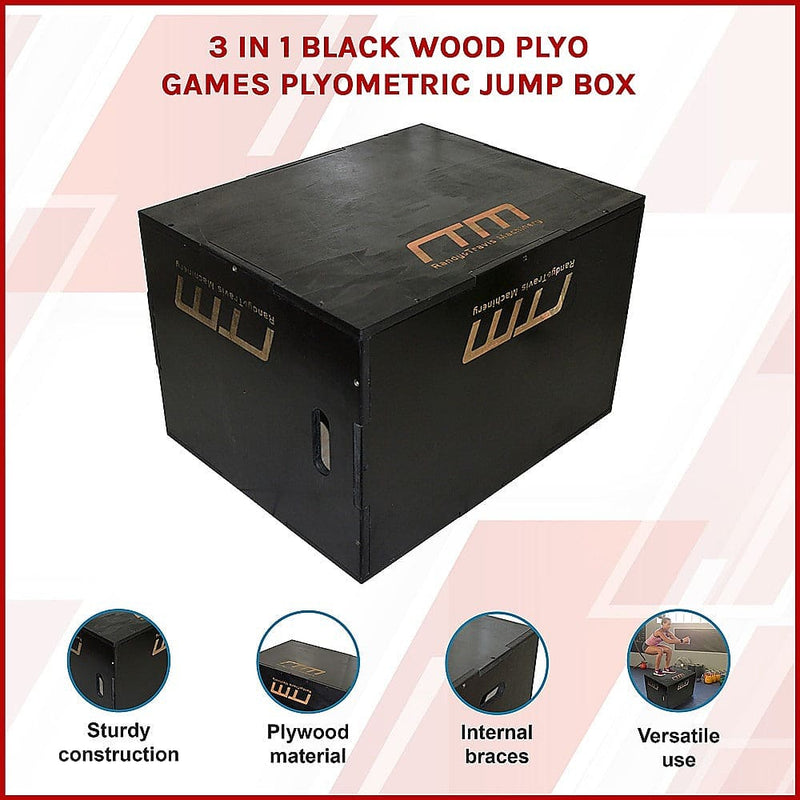 3 IN 1 Black Wood Plyo Games Plyometric Jump Box [ONLINE ONLY]