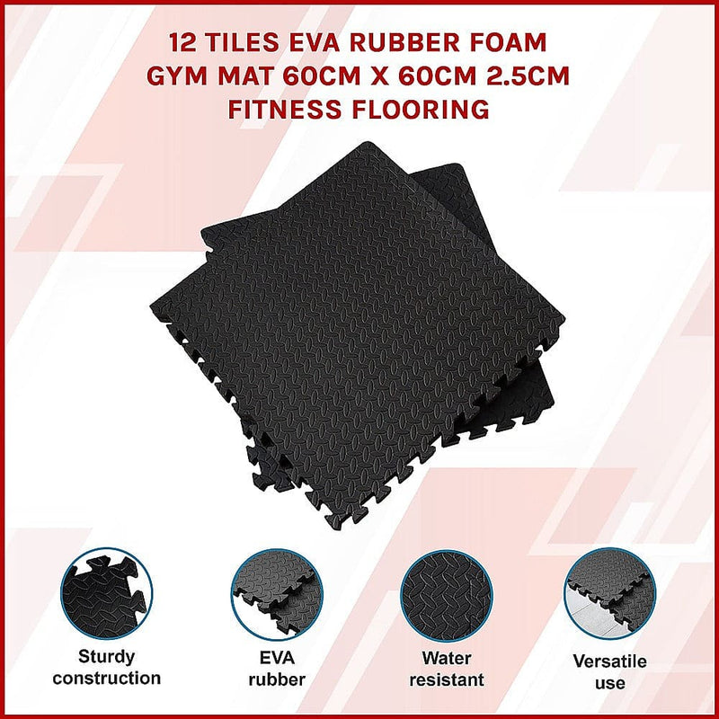 12 Tiles EVA Rubber Foam Gym Mat 60cm x 60cm 2.5cm Fitness Flooring [ONLINE ONLY]