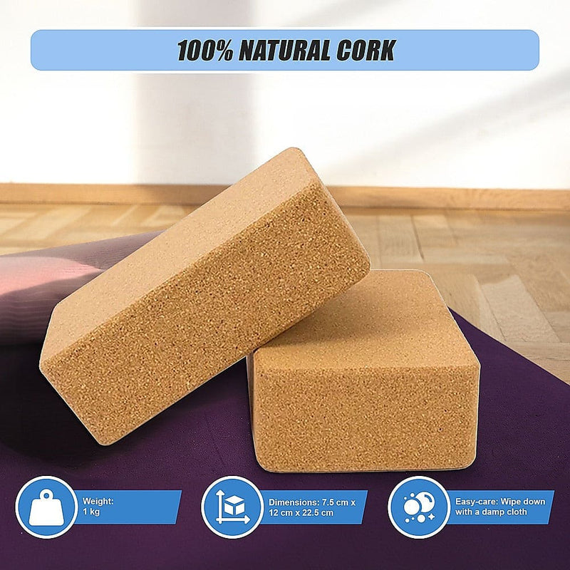 2 x Cork Yoga Block Organic Yoga Prop Accessory Exercise Brick - Online Only