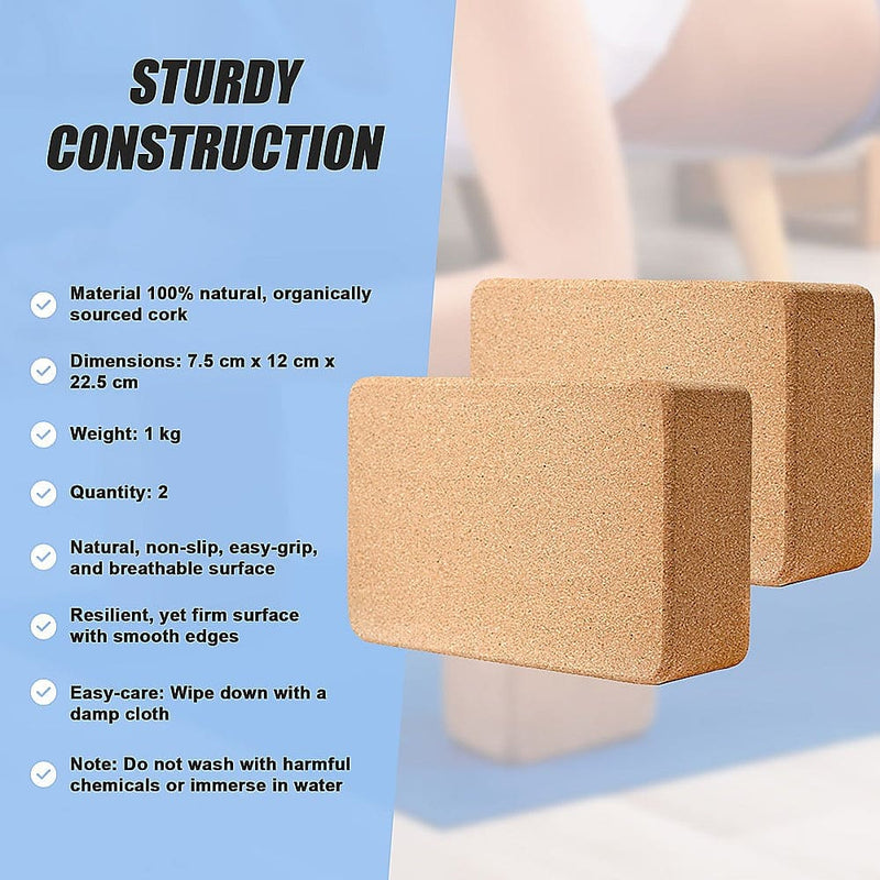 2 x Cork Yoga Block Organic Yoga Prop Accessory Exercise Brick - Online Only