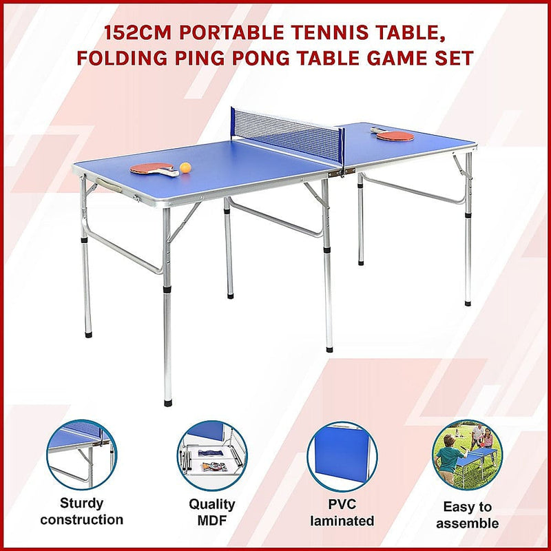 152cm Portable Tennis Table, Folding Ping Pong Table Game Set - ONLINE ONLY