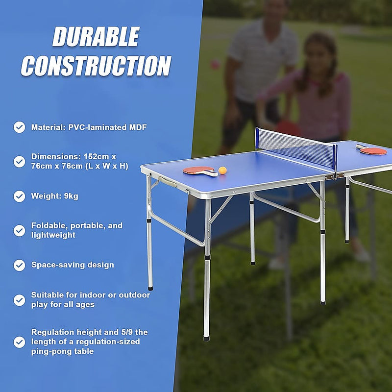 152cm Portable Tennis Table, Folding Ping Pong Table Game Set - ONLINE ONLY