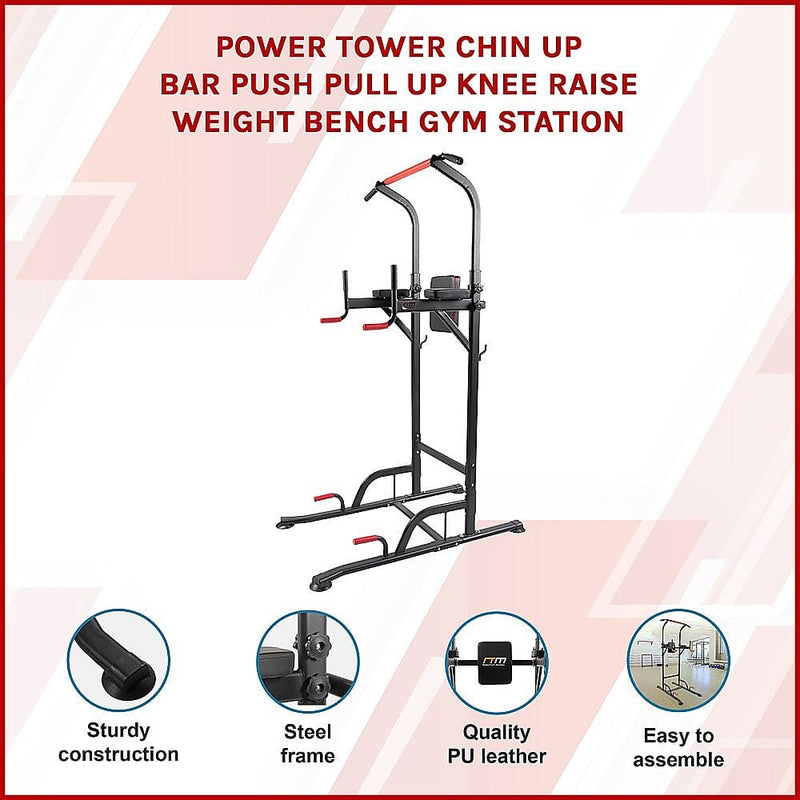 Power Tower Chin Up Bar Push Pull Up Knee Raise Weight Bench Gym Station [ONLINE ONLY]