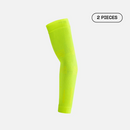 Side view of neon yellow Floky No-Strain base arm sleeve showing solid lime green colour with compression knit texture, 2 pieces product shot on light grey background