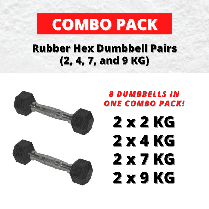 Combo Deal: Rubber Hex Dumbbell in Pairs (2, 4, 7, and 9 KG)