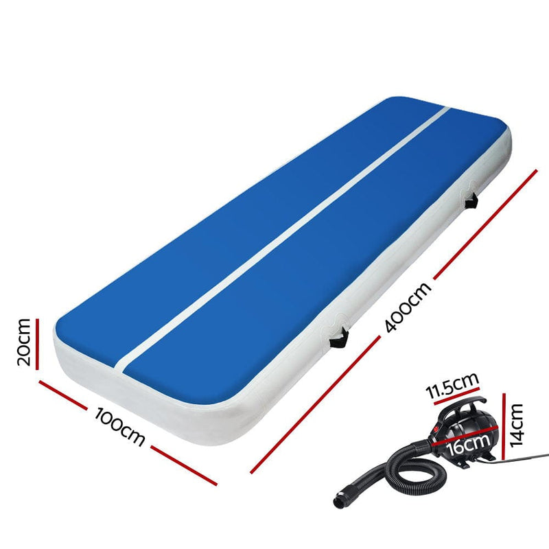 E FIT 4X1M Inflatable Air Track Mat 20CM Thick with Pump Tumbling Gymnastics Blue [ONLINE ONLY]