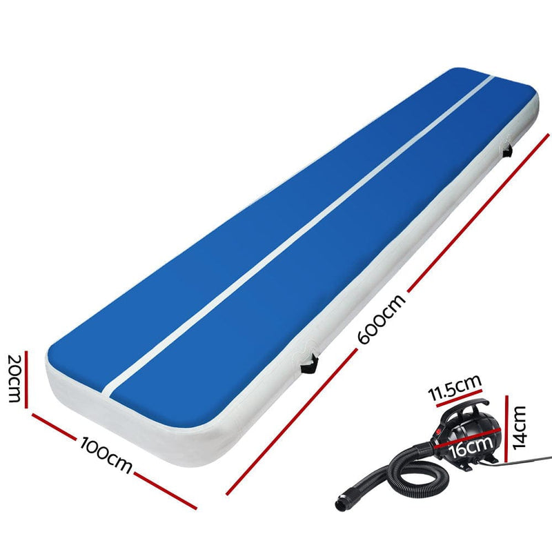 E FIT 6X1M Inflatable Air Track Mat 20CM Thick with Pump Tumbling Gymnastics Blue [ONLINE ONLY]