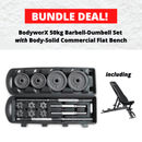 BUNDLE DEAL: BodyworX 50kg Barbell-Dumbell Set with Body-Solid Commercial Flat Bench