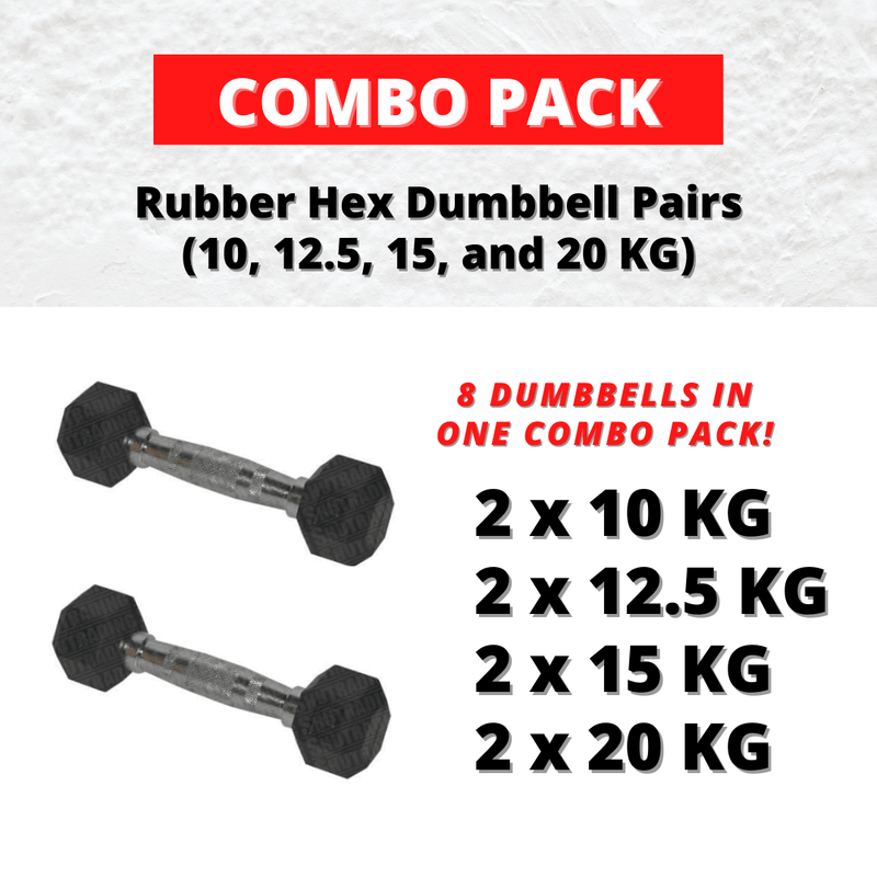 Combo Deal: Rubber Hex Dumbbell in Pairs (10, 12.5, 15, and 20 KG)