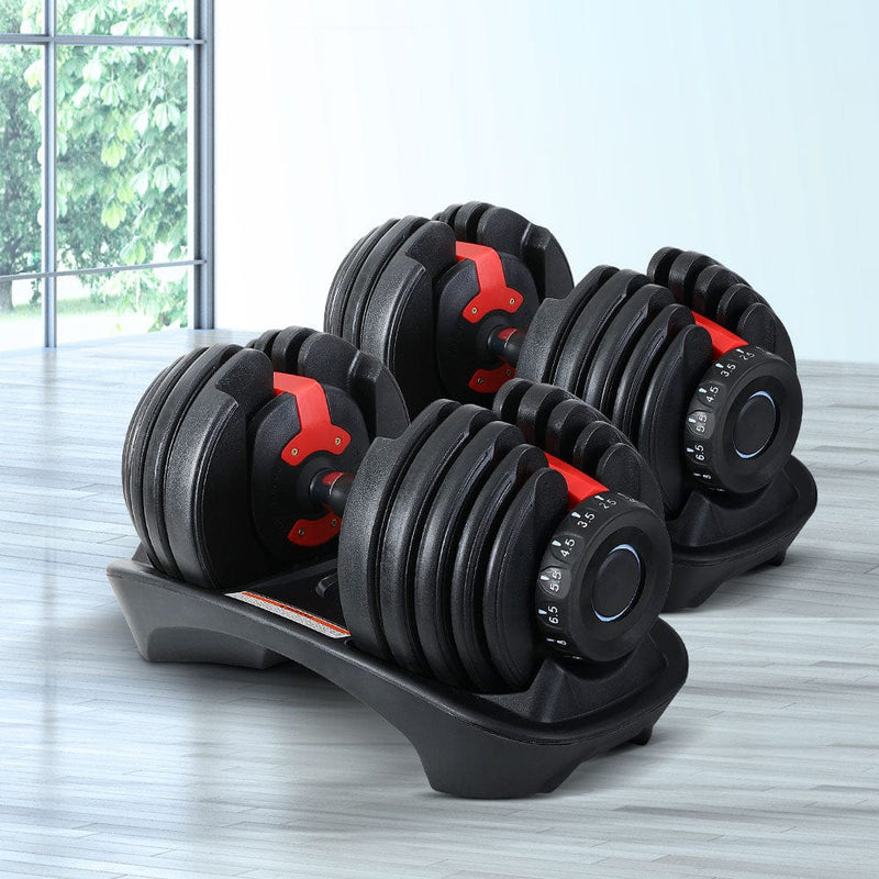 EFit24kg Dumbbells Adjustable Dumbbell Weight Plates Home Gym 2pcs- ONLINE ONLY