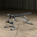 Body-Solid Flat Incline Decline Bench with Wheels for easy stow away.