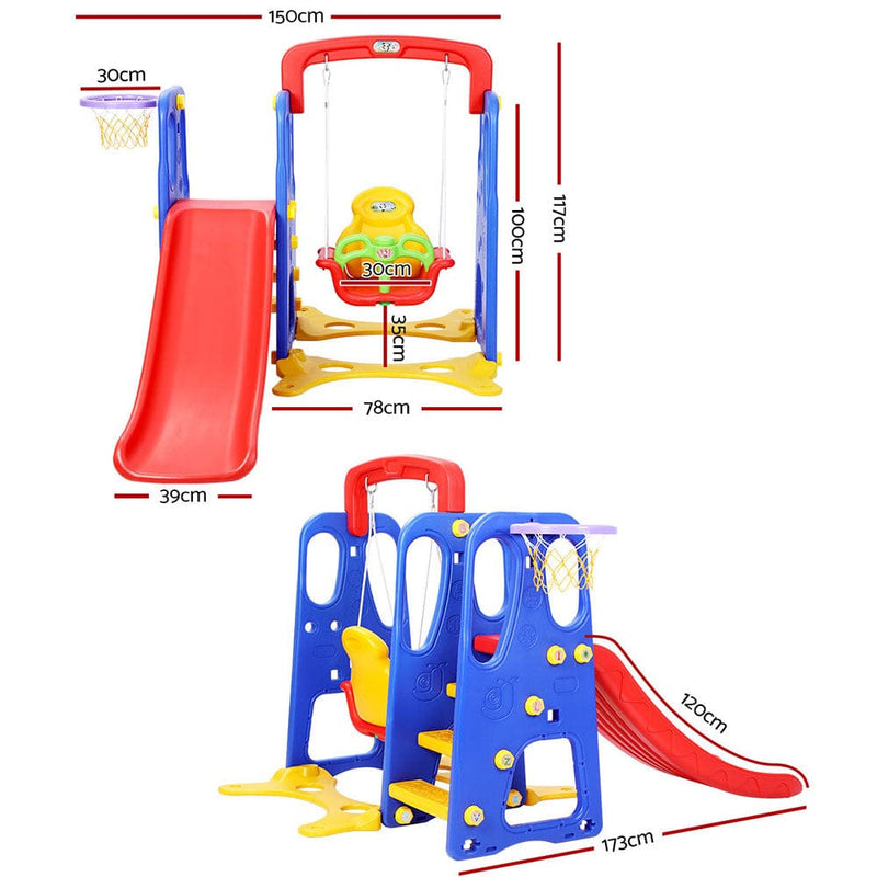 Keezi Kids Slide Swing Set Basketball Hoop Outdoor Playground Toys 120cm Blue - ONLINE ONLY