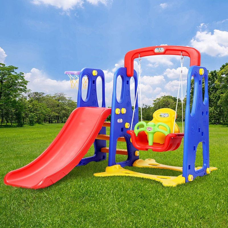 Keezi Kids Slide Swing Set Basketball Hoop Outdoor Playground Toys 120cm Blue - ONLINE ONLY