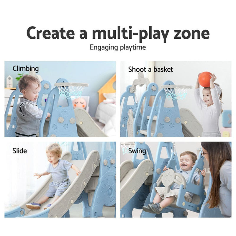Keezi Kids Slide Swing Set Basketball Hoop Outdoor Playground Toys 170cm Blue - ONLINE ONLY