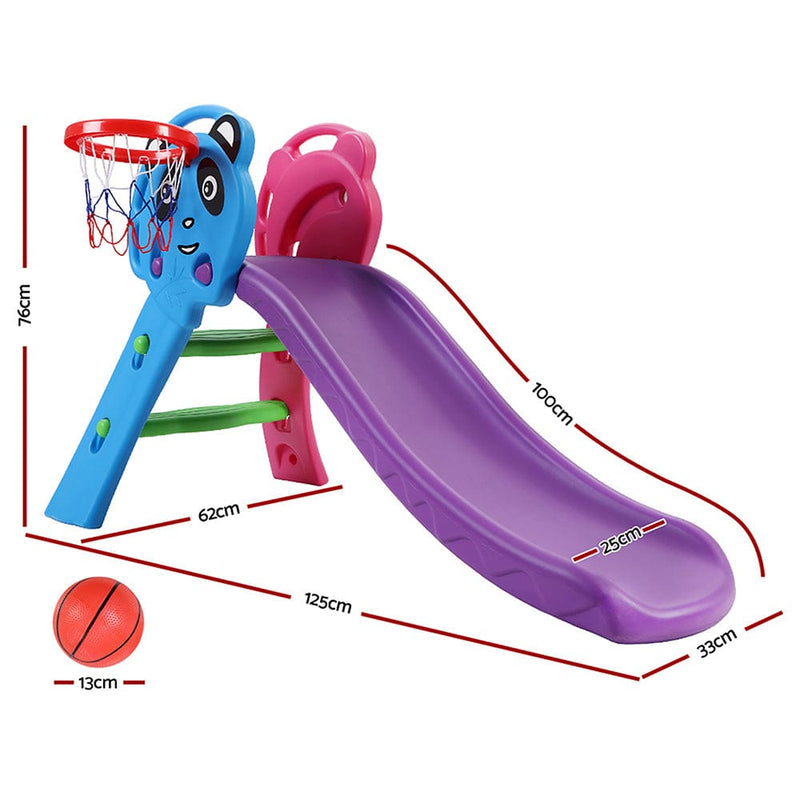 Keezi Kids Slide Set Basketball Hoop Indoor Outdoor Playground Toys 100cm Blue - ONLINE ONLY