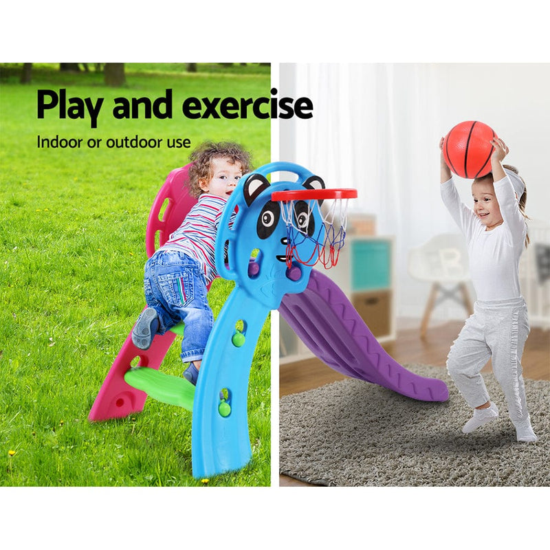 Keezi Kids Slide Set Basketball Hoop Indoor Outdoor Playground Toys 100cm Blue - ONLINE ONLY