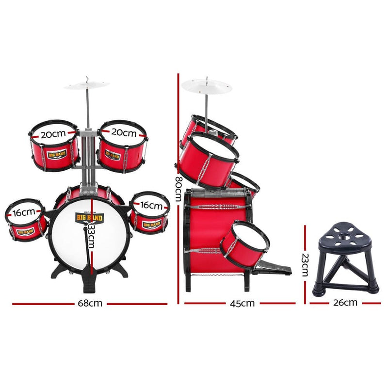 Keezi Kids 7 Drum Set Junior Drums Kit Musical Play Toys Childrens Mini Big Band -ONLINE ONLY