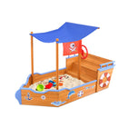 Keezi Kids Sandpit Wooden Boat Sand Pit with Canopy Bench Seat Beach Toys 165cm - ONLINE ONLY