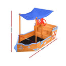 Keezi Kids Sandpit Wooden Boat Sand Pit with Canopy Bench Seat Beach Toys 165cm - ONLINE ONLY