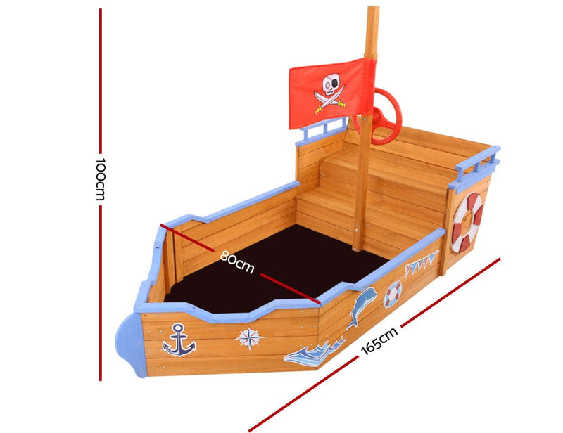 Keezi Kids Sandpit Wooden Boat Sand Pit Bench Seat Outdoor Beach Toys 165cm - ONLINE ONLY