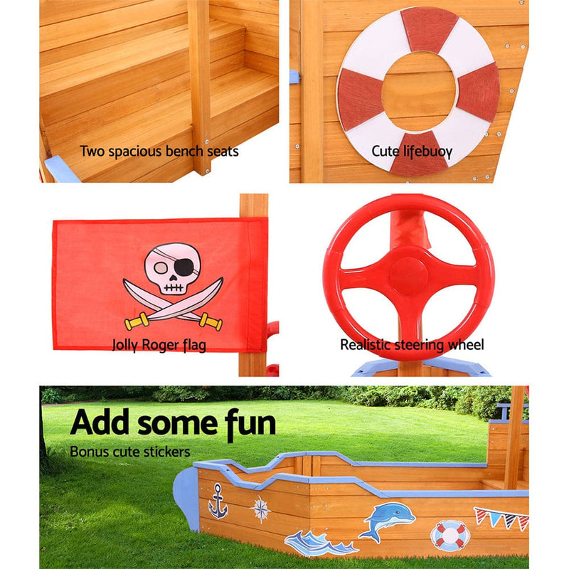 Keezi Kids Sandpit Wooden Boat Sand Pit Bench Seat Outdoor Beach Toys 165cm - ONLINE ONLY