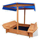 Keezi Kids Sandpit Wooden Sandbox Sand Pit with Canopy Foldable Seat Toys 120cm - ONLINE ONLY