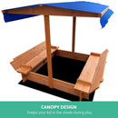 Keezi Kids Sandpit Wooden Sandbox Sand Pit with Canopy Foldable Seat Toys 120cm - ONLINE ONLY