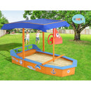 Keezi Kids Sandpit Wooden Boat Sand Pit with Canopy Bench Seat Beach Toys 150cm - ONLINE ONLY